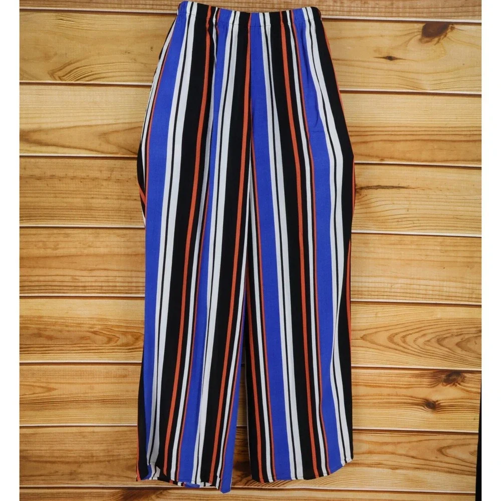 Forever 21 Pants Womens M Multicolor Striped High Rise Stretch Waist‎ Drawstring